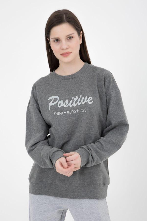 Defys Kadın Baskılı Sweat Koyu Gri - Image 1