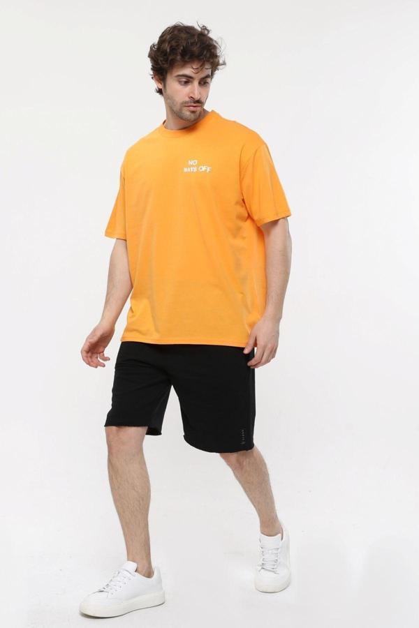Defys Erkek Baskılı Kısa Kollu Bisiklet Yaka Oversıze Tişört Oranj - Image 1