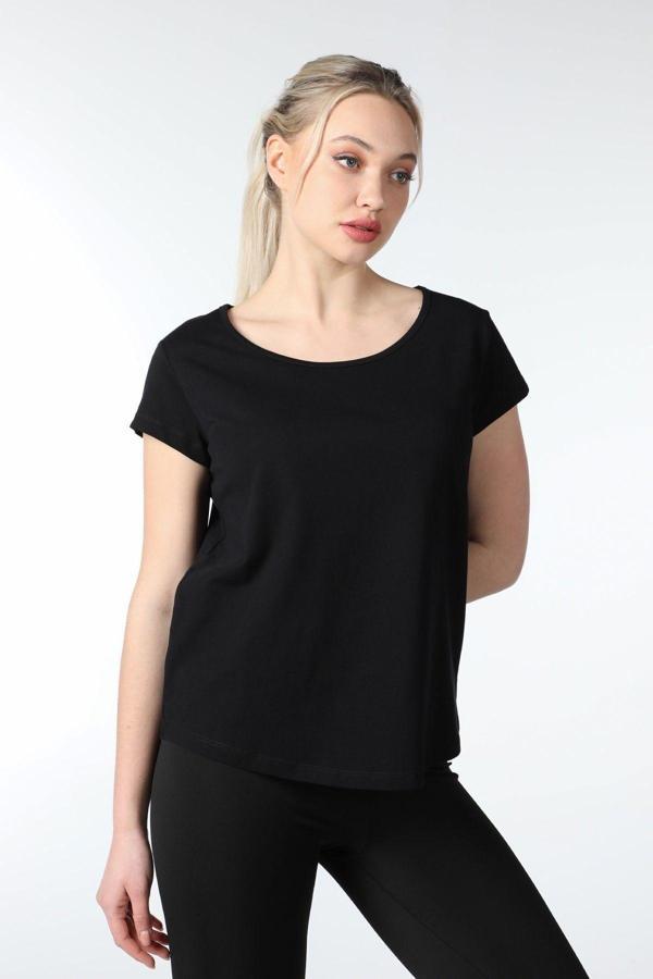 Defys Kadın Kısa Kollu Kayık Yaka Tişört Siyah - Image 1