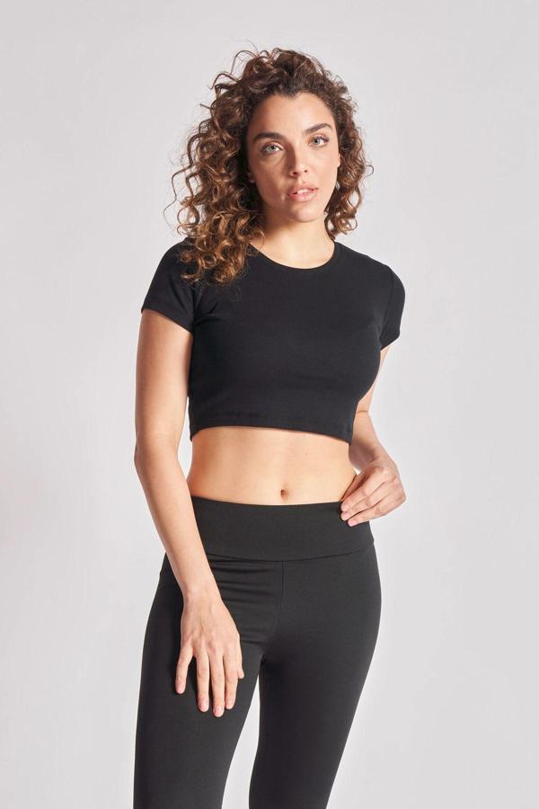 Defys Kadın %100 Pamuklu Kısa Kollu Crop - Image 1