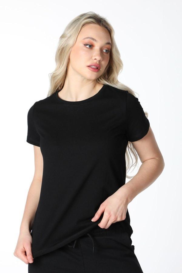 Defys Kadın Kısa Kollu Bisiklet Yaka Tişört Siyah - Image 1