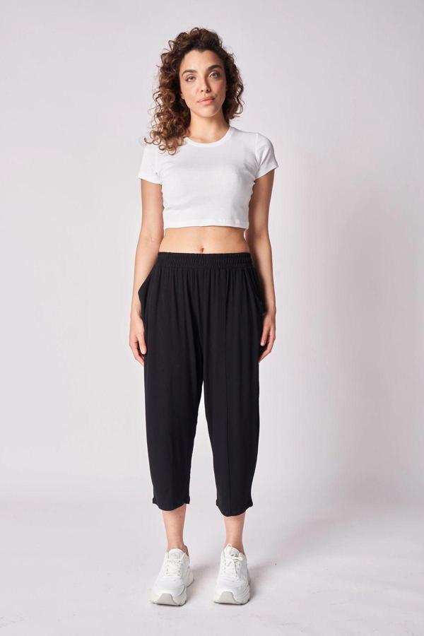 Defys Kadın Beli Lastikli Dikiş Detaylı Şalvar Pantolon - Image 1