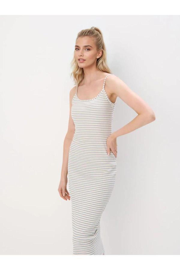 Vera Tekstil Kadın,Çizgili Kaşkorse Hırka-Elbise 2’Li Takım - Image 1