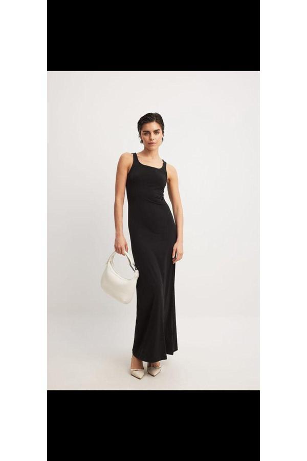 Vera Tekstil Kadın, Siyah , Kalın Askılı ,U Yaka , A Kesim ,Uzun Jarse Elbise - Image 1