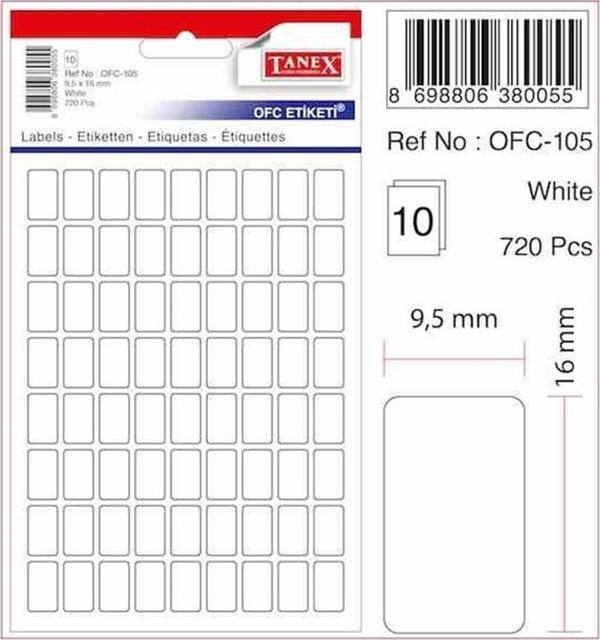Tanex Ofc-105 Beyaz Ofis Etiketi 9.5x16 Mm 10 Syf-720 Adt - Image 1
