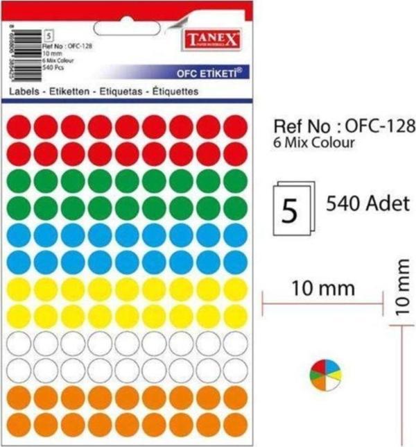 Tanex Ofc-128 Renkli Mix Colour Yuvarlak Ofis Etiketi 10 Mm 5 Syf-540Adt - Image 1