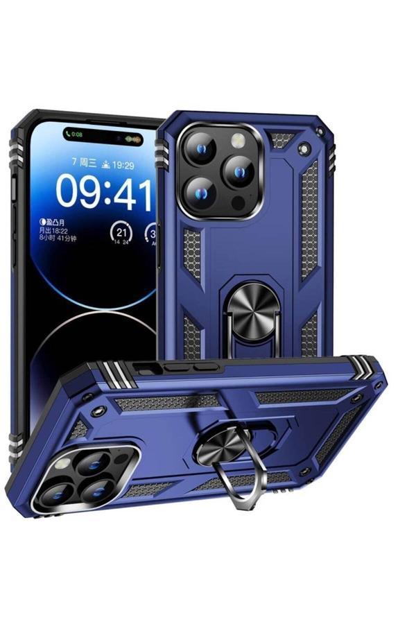 20068310 İphone 15 Pro İle Uyumlu Kılıf Tam Koruma Yüzüklü Standlı Tank Gövdeli Telefon Kılıfı Kapak - Image 1