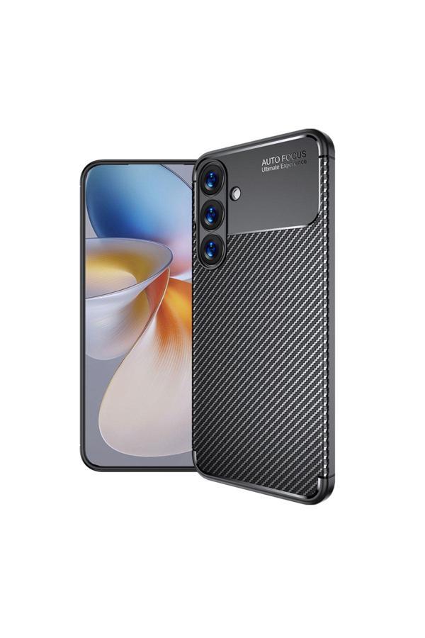 20068310 Samsung Galaxy S25 Uyumlu Kılıf Karbon Tasarım Kamera Korumalı Silikon Telefon Kılıfı Kapak - Image 1
