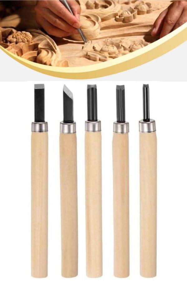 Tan Express Ahşap Ve Seramik Oyma Seti Iskarpela Takımı 5'Li Paslanmaz Çelik Bıçaklı Ağaç 13.5 Cm - Image 1