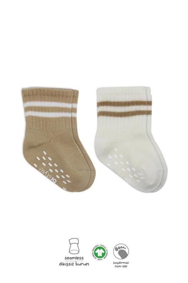 Nessiworld Bistyle Çemberli Kaymaz Soket Çorap 2'Li BS10125 Bej-Ekru - Image 1