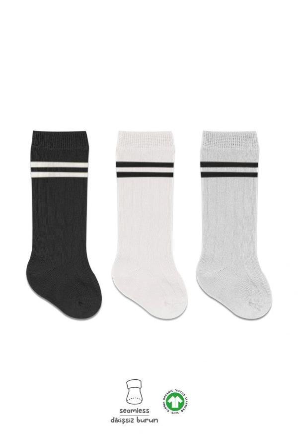 Nessiworld Bistyle Derby Dizaltı Çorap 3'Lü BS40101 Siyah Ekru Gri Çemberli - Image 1