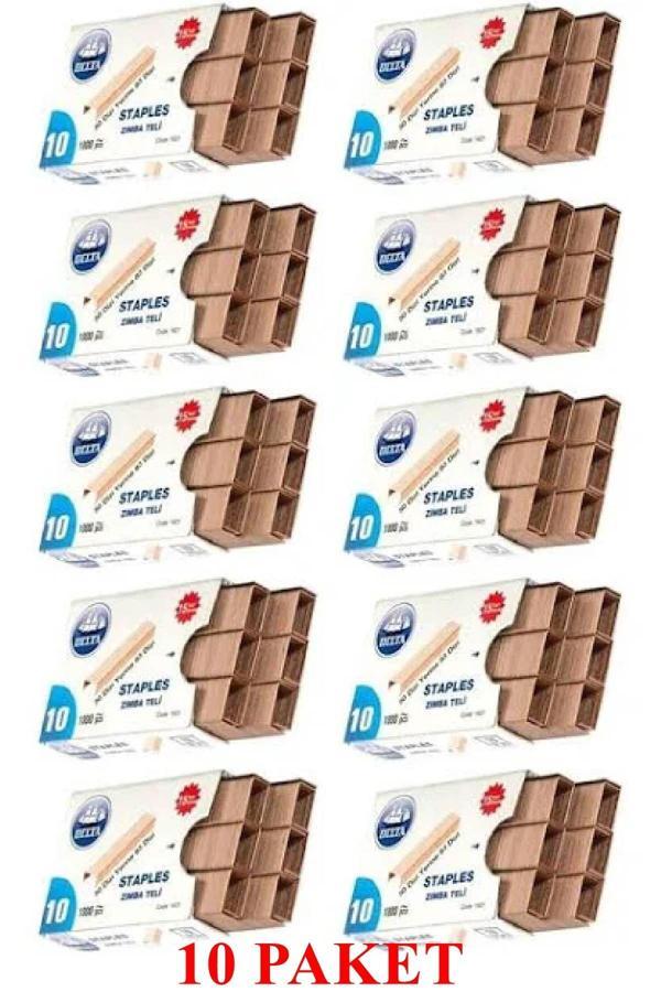 Tan Express No:10 Zımba Teli Bakır 1000 Lik 10 Paket Küçük Zımba Teli Sarı (15 Yaprak Zımbalama Kapasiteli) - Image 1