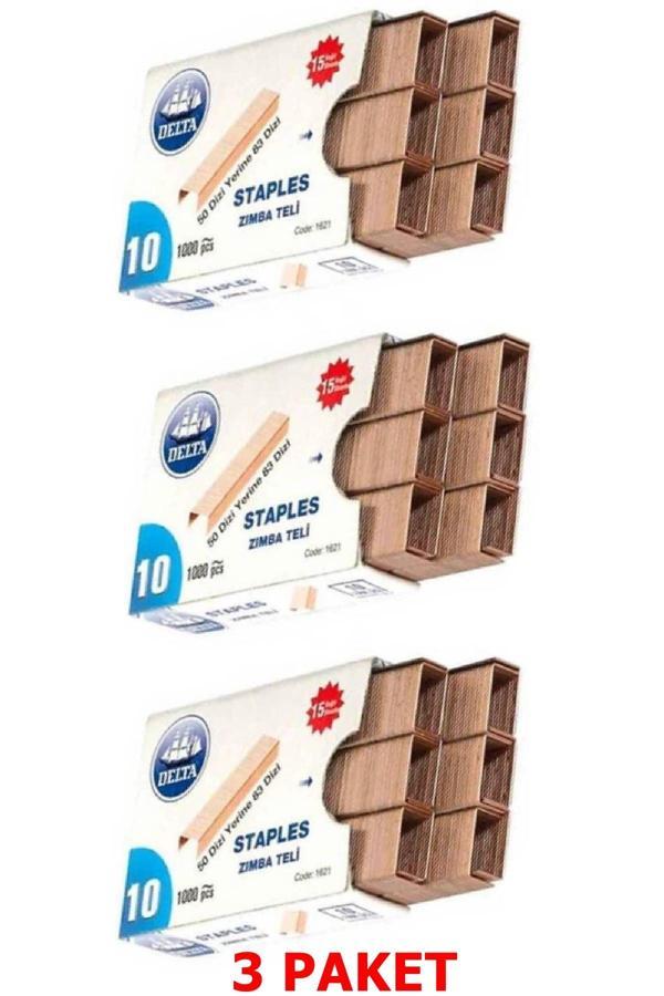 Tan Express No:10 Zımba Teli Bakır 1000'Lik 3 Paket Büyük Zımba Teli Sarı (15 Yaprak Zımbalama Kapasiteli) - Image 1
