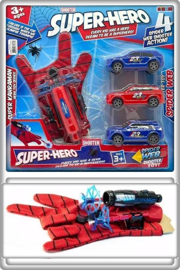 Tan Express Spiderman Örümcek Adam Vantuz Fırlatan Eldiven Ve 3 Adet Araba Süper Hero Oyuncak - Image 1