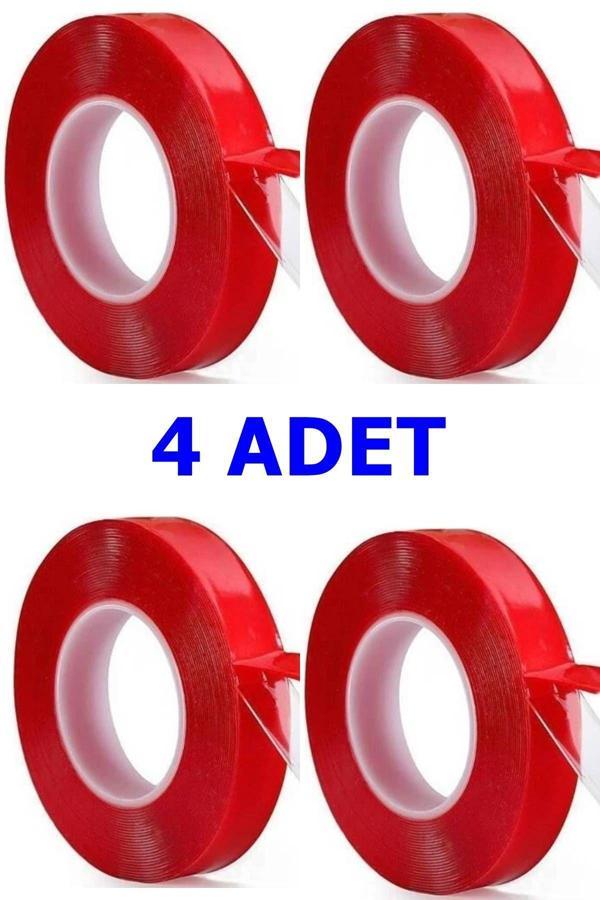 Tan Express Çift Taraflı Bant Vhb Akrilik Silikon Şefaf Kırmızı Montaj Bandı 18 Mmx2 Metre 4 Adet - Image 1