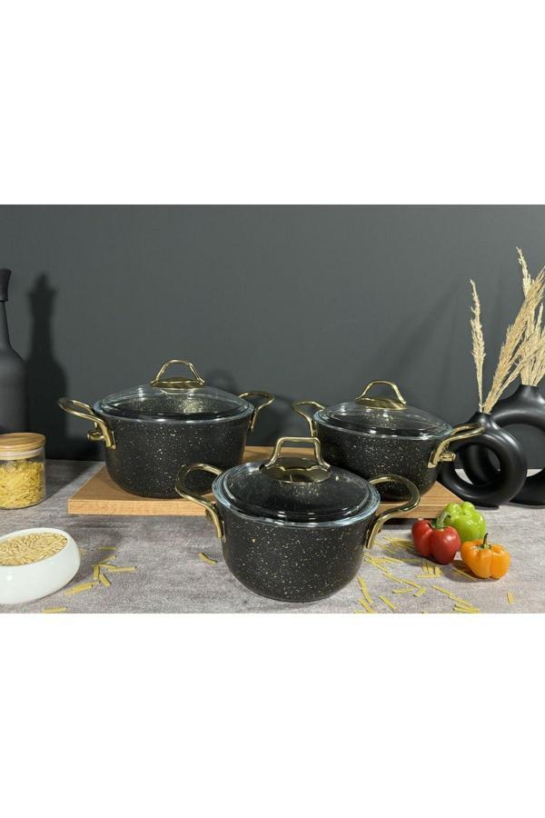Bena Life 6 Parça Yanmaz Yapışmaz Granit Tencere Seti - Image 1