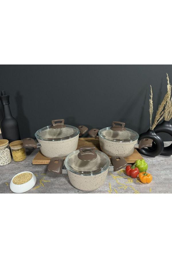 Bena Life 6 Parça Yanmaz Yapışmaz Granit Tencere Seti - Image 1