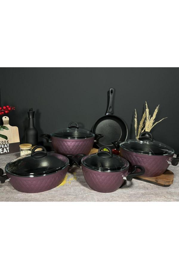 Bena Life 9 Parça Yanmaz Yapışmaz Granit Tencere Seti - Image 1