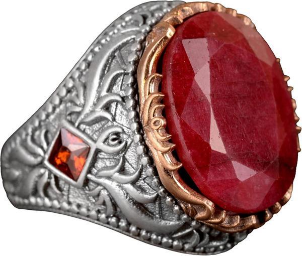925 Ayar Gümüş Erkek Yüzük, Gerçek Doğal Yakut Taşlı Yüzük - Image 1