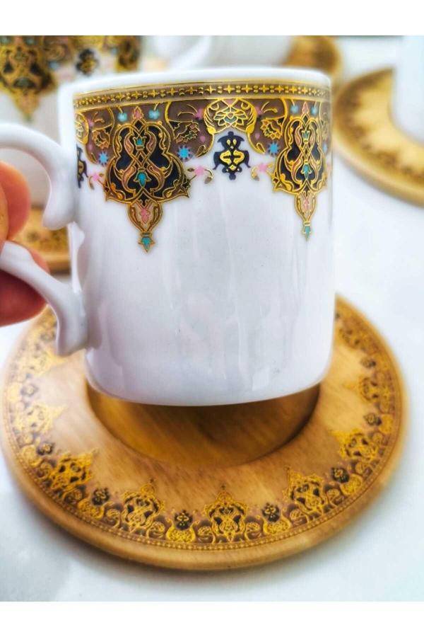 Ar Armese 6 Kişilik Özel İşlemeli Bambu Altlıklı Kahve Fincan Takımı Dar - Image 1