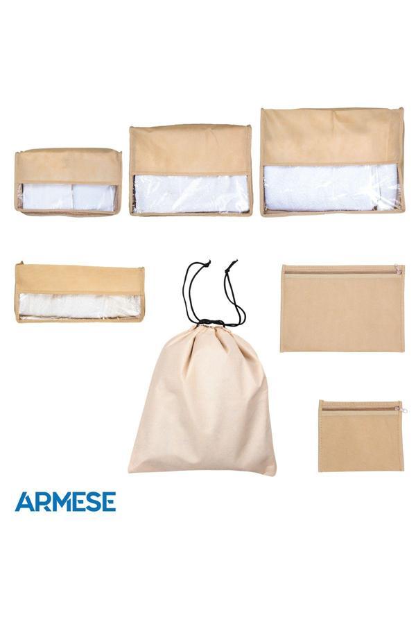 Ar Armese 7'Li Valiz Düzenleyici Bavul Içi Organizer Set Seyahat Hurcu (Krem) - Image 1