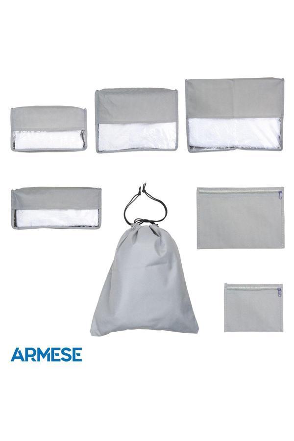 Ar Armese 7'Li Valiz Düzenleyici Bavul Içi Organizer Set Seyahat Hurcu Gri - Image 1