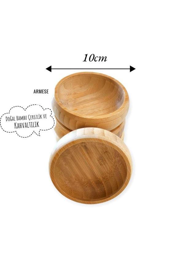 Ar Armese Bambu 4'Lü Çerezlik Yuvarlak Doğal Bambu Çerez Tabağı Sunumluk 10X5 Cm - Image 1