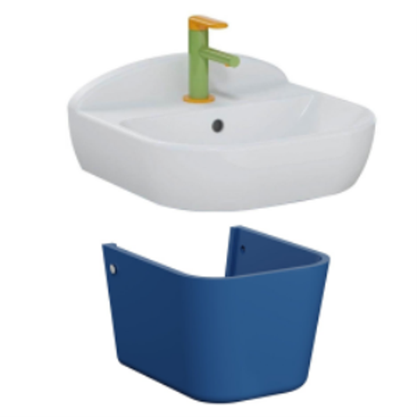 VitrA Sento Kids Lavabo ve Yarım Ayak Seti,45 CM, Beyaz Mavi - Image 1