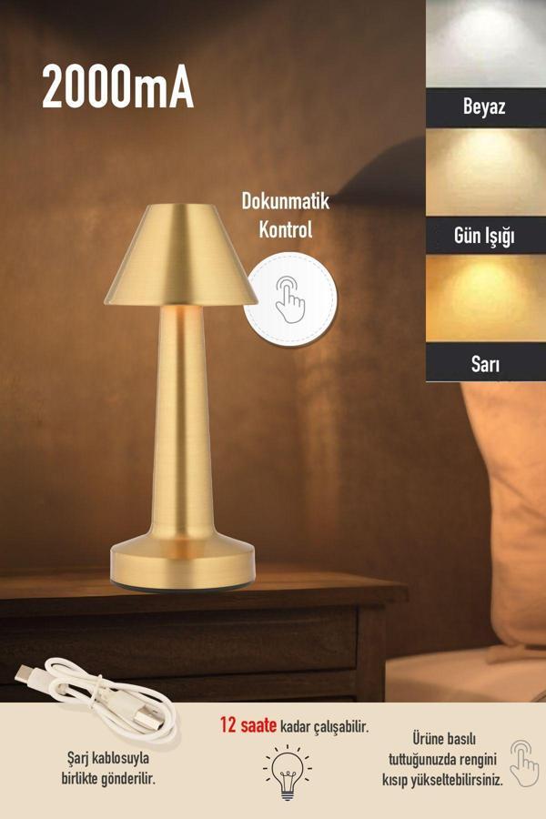 Ar Armese Şık Şarjlı Dokunmatik 3 Renkli Masa Lambası - Image 1
