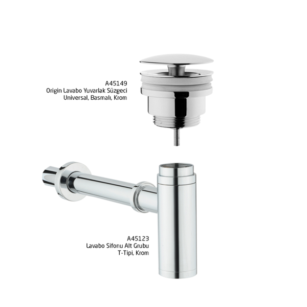 Vitra Origin Lavabo Sifonu ve Süzgeç Seti - Krom - Image 1