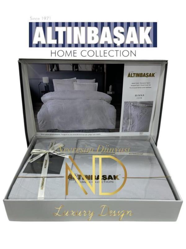 Altınbaşak Jakarlı Saten Çift Kişilik Nevresim Takımı Minna Coin - Image 1
