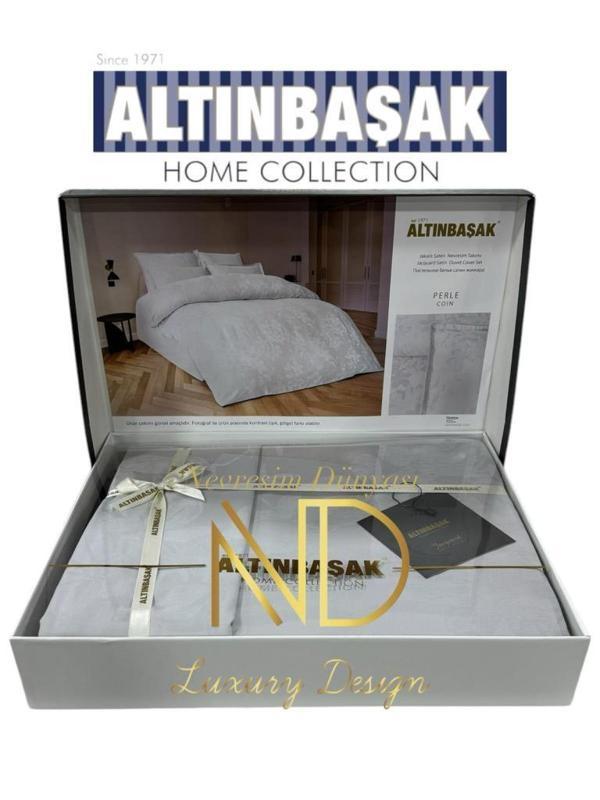 Altınbaşak Jakarlı Saten Çift Kişilik Nevresim Takımı Perle Coin - Image 1