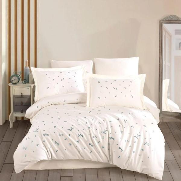 Hobby Çift Kişilik Poplin Premium Nakışlı Nevresim Spring Krem - Image 1