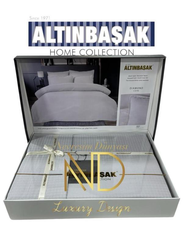 Altınbaşak Jakarlı Saten Çift Kişilik Nevresim Takımı Dıamond Coin - Image 1
