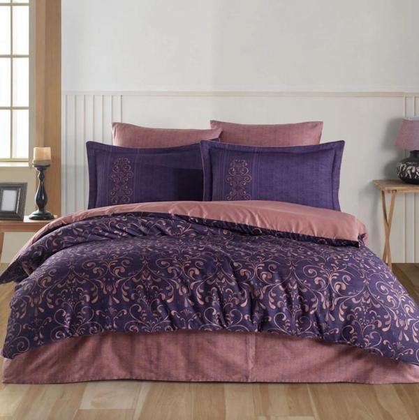 Hobby Çift Kişilik Saten Nevresim Gris Mor - Image 1