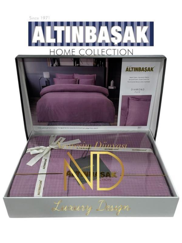 Altınbaşak Jakarlı Saten Çift Kişilik Nevresim Takımı Dıamond Puce - Image 1