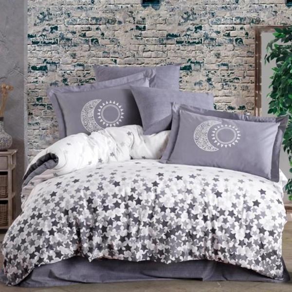 Hobby Çift Kişilik Poplin Nevresim Stars Gri - Image 1