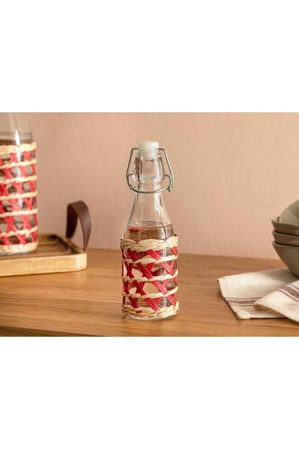 Stripe Wicker Cam Hasırlı Şışe 250 ml Kırmızı - Image 1