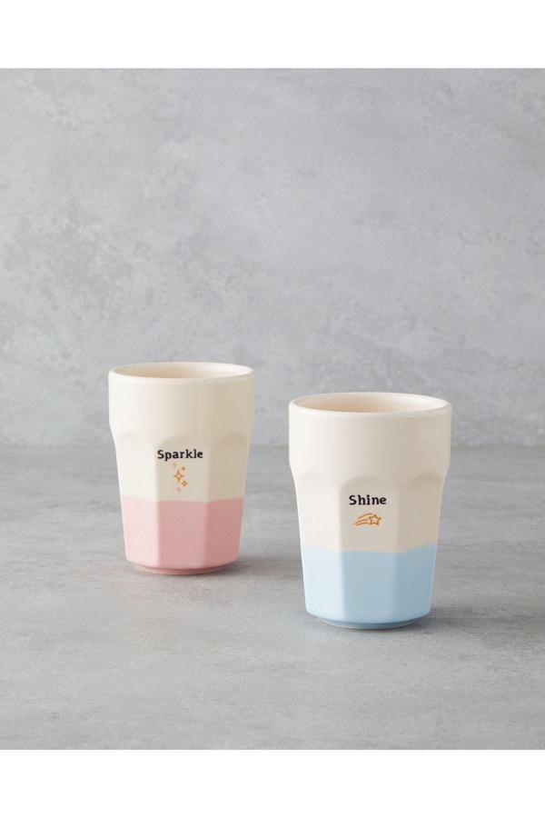 Shine Day Seramik 2'li Bardak 280 ml Pembe - Mavi - Image 1