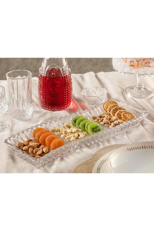 Gilan Cam 3 Bölmeli Sunum Tabağı 40 Cm Şeffaf - Image 1