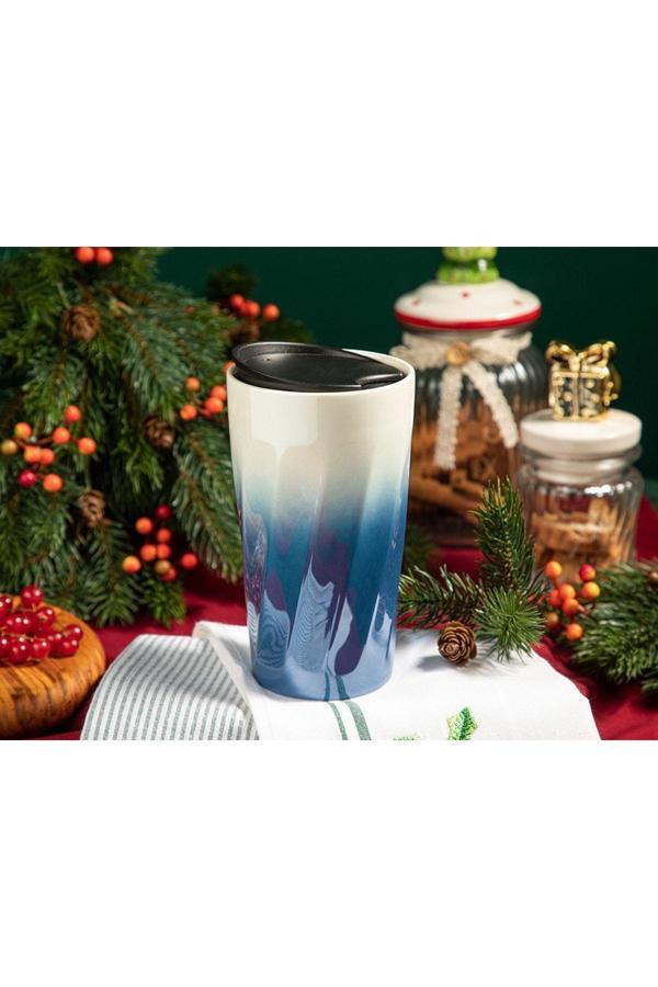 Duke Porselen Double Wall Travel Mug 360 Ml Mavi - Image 1