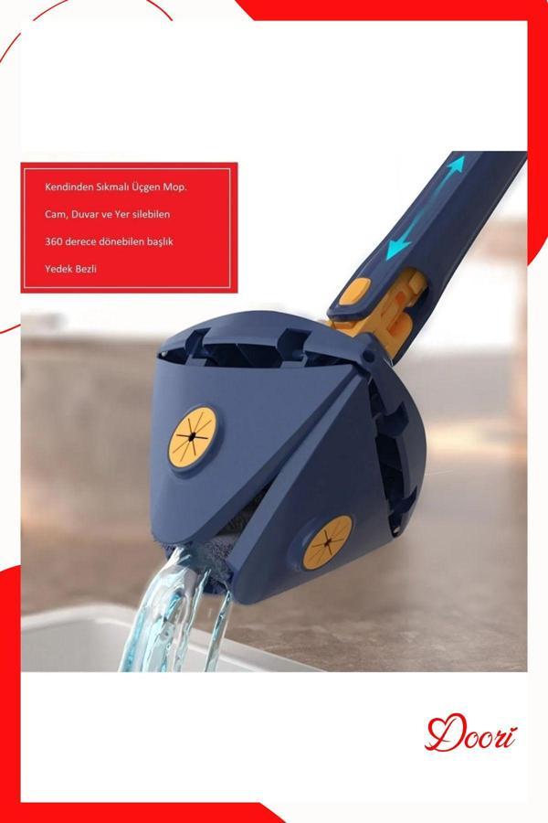 Doori Kendinden Sıkmalı Üçgen Mop Cam Duvar Yer Silebilen Yedek Mikrofiber Bezli Paspas - Image 1