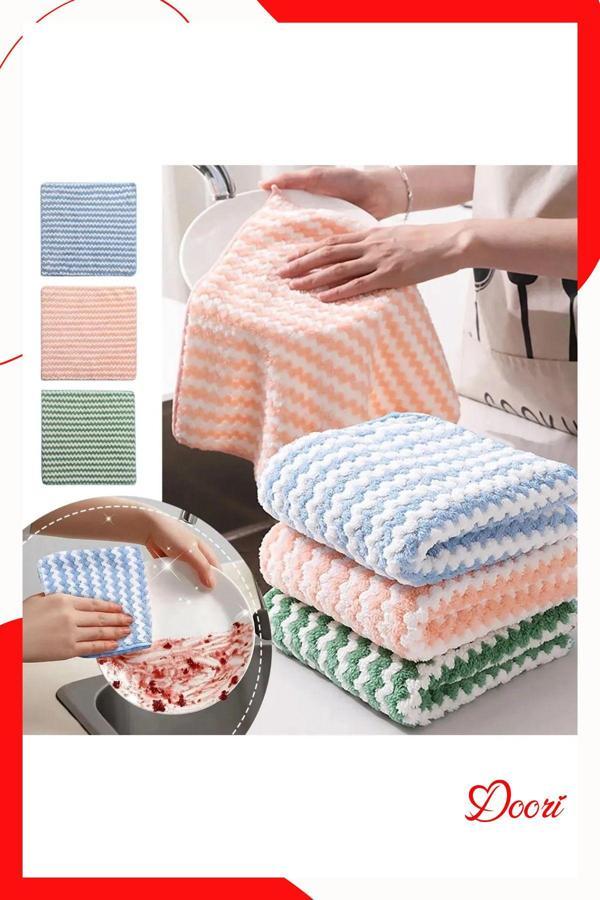 Doori Mikrofiber Temizlik Bezi Kadife Bulaşık Havluları Mutfak Yeniden Temizlik Bezleri 3Lü 30X30Cm - Image 1