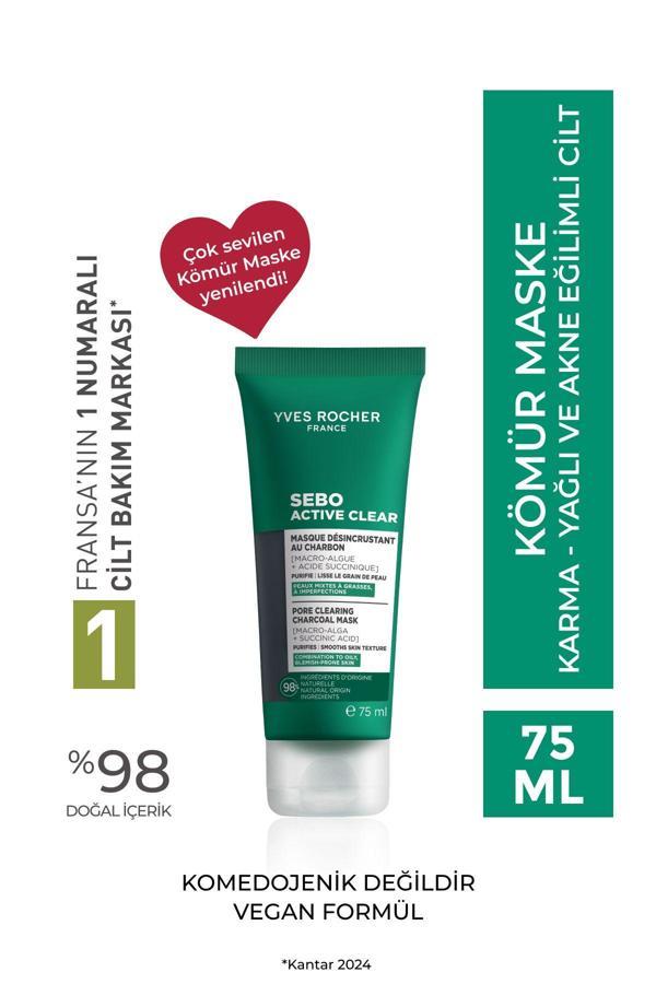 Yves Rocher Arındırıcı Siyah Nokta Karşıtı Kömür Maske-Süksinik Asit-Sebo Active Clear Botanik Kompleks-75Ml - Image 1