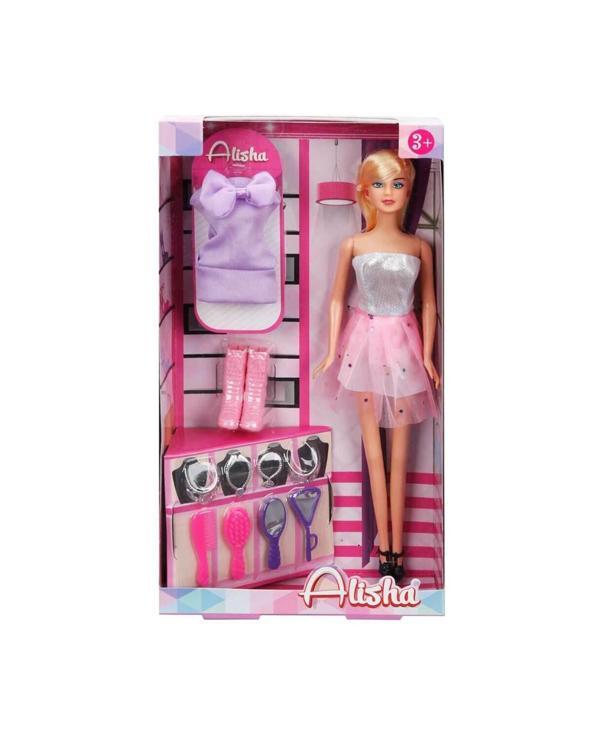 Alisha Gece Elbiseli Bebek Oyun Seti 14233 Gri Açık Pembe - Image 1