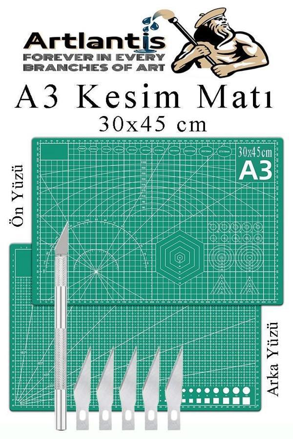 Kesim Matı A3 ve Kretuar Seti 1 Adet 30x45 cm Çift Taraflı Çizim Matı Kesme Madı Kesim Tablası Kesim Altlığı - Image 1