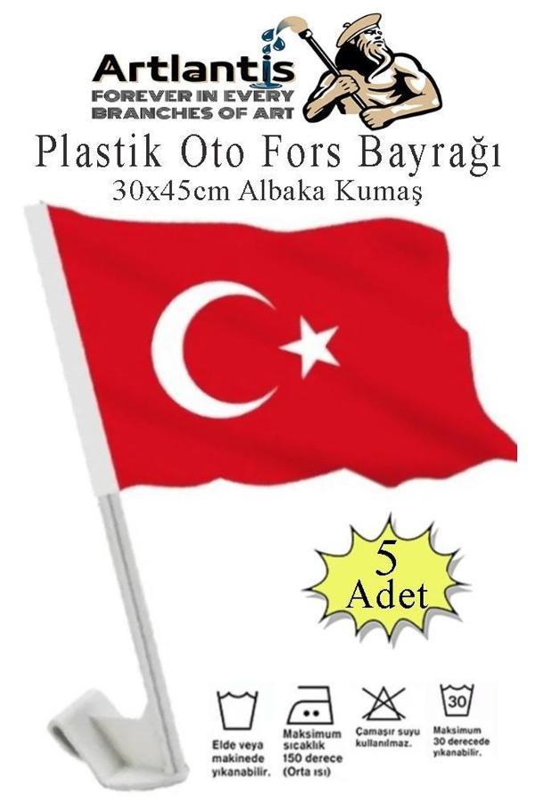 Plastik Otofors Bayrak 30x45 cm 5 Adet Konvoy ve Araç  Bayrağı Cama Takılan Bayrak Türk Bayrağı Oto Fors - Image 1