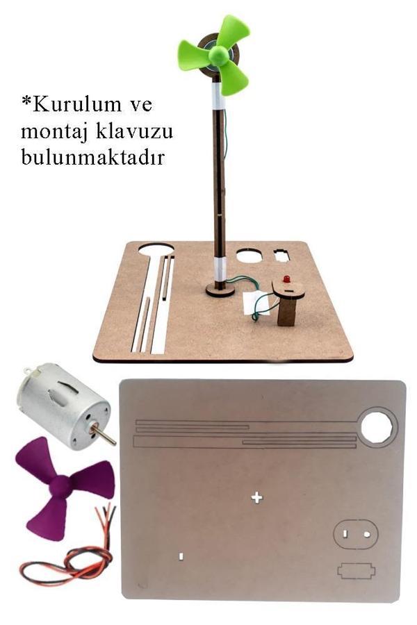 Rüzgar Enerjisi Yapım Seti 1 Paket Dinamo Motoru Plastik Pervane Mantar Led Lamba Bilim Deney Seti - Image 1