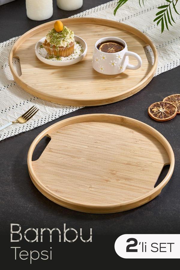 Vienev 2'li Yuvarlak Bambu Tepsi - Image 1