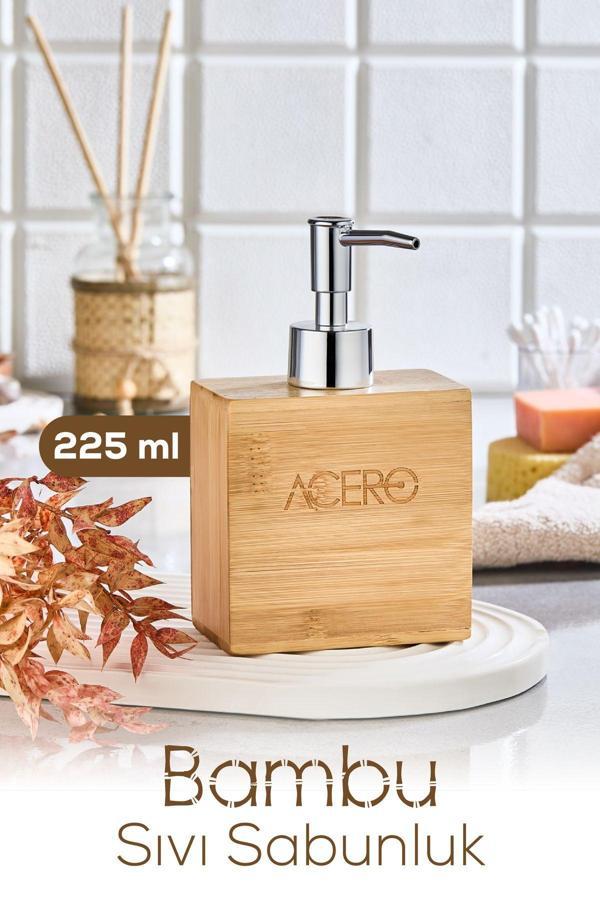 Bambu Dikdörtgen Sıvı Sabunluk Krom Pompalı 225 ml - Image 1